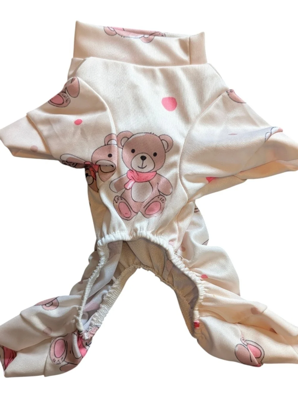 Cream and Pink Bear Print Dog One-Piece Pajama